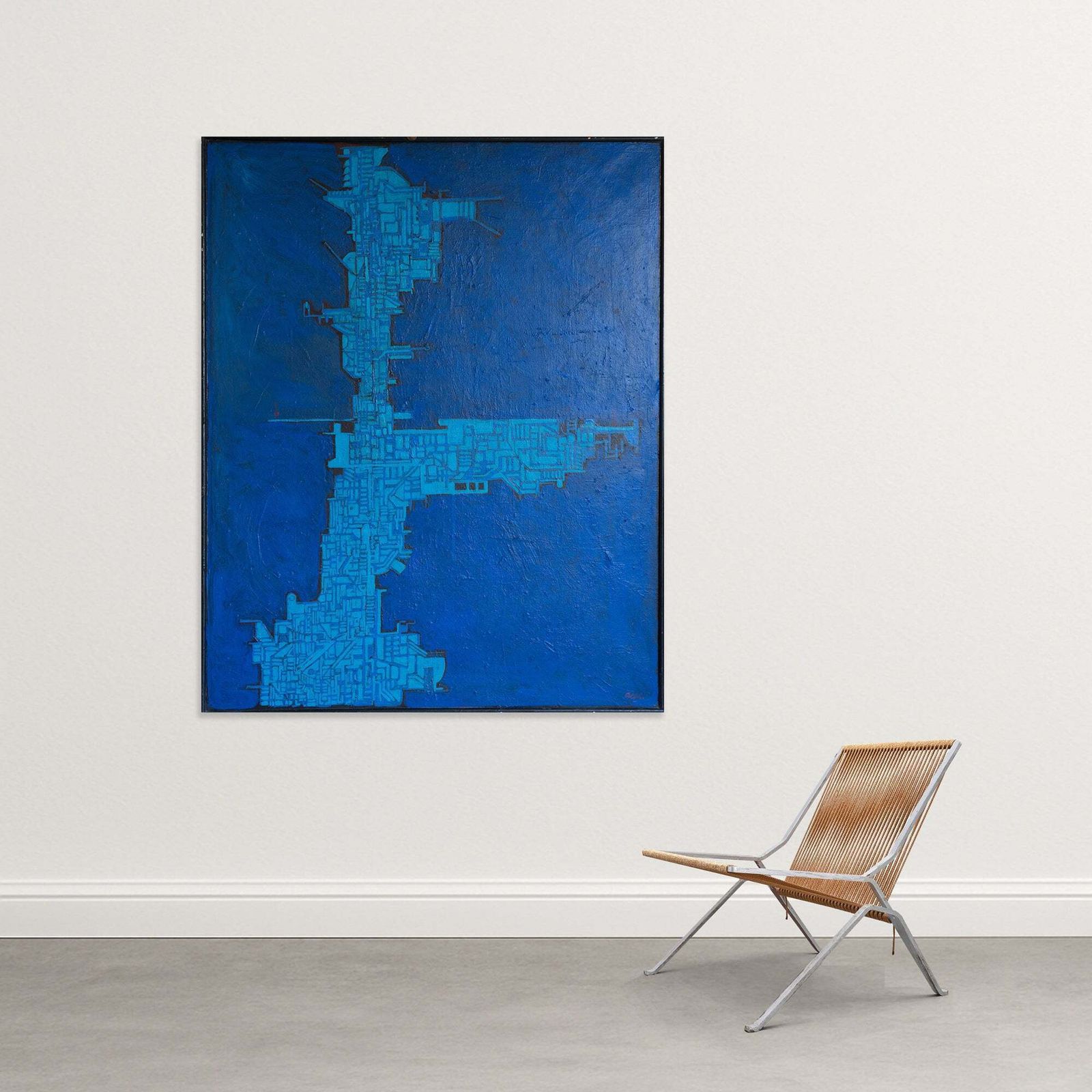 Blauwe Abstracte Geometrische Compositie – 19e Eeuw, Olieverf Op Doek, Door Cellos photo furniture