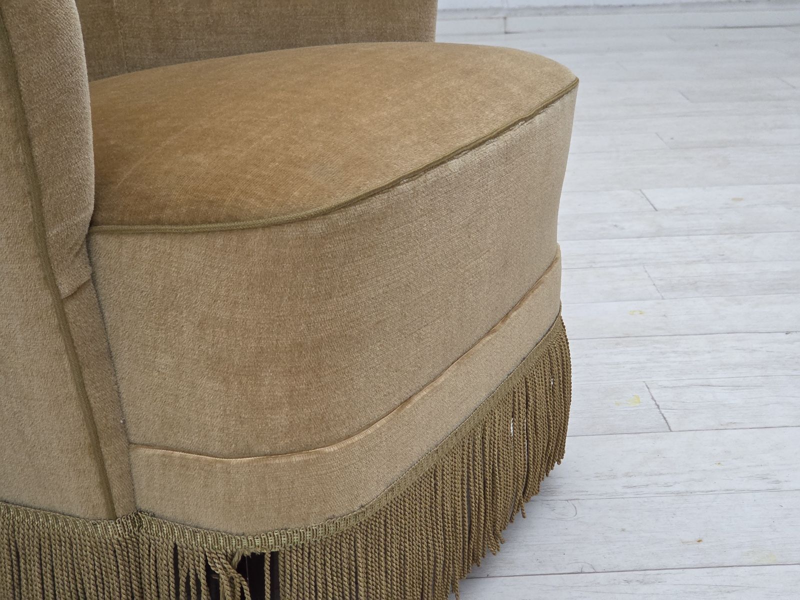 900.0 1970s, Danish Highback Armchair, Light Green Furniture Velour. photo