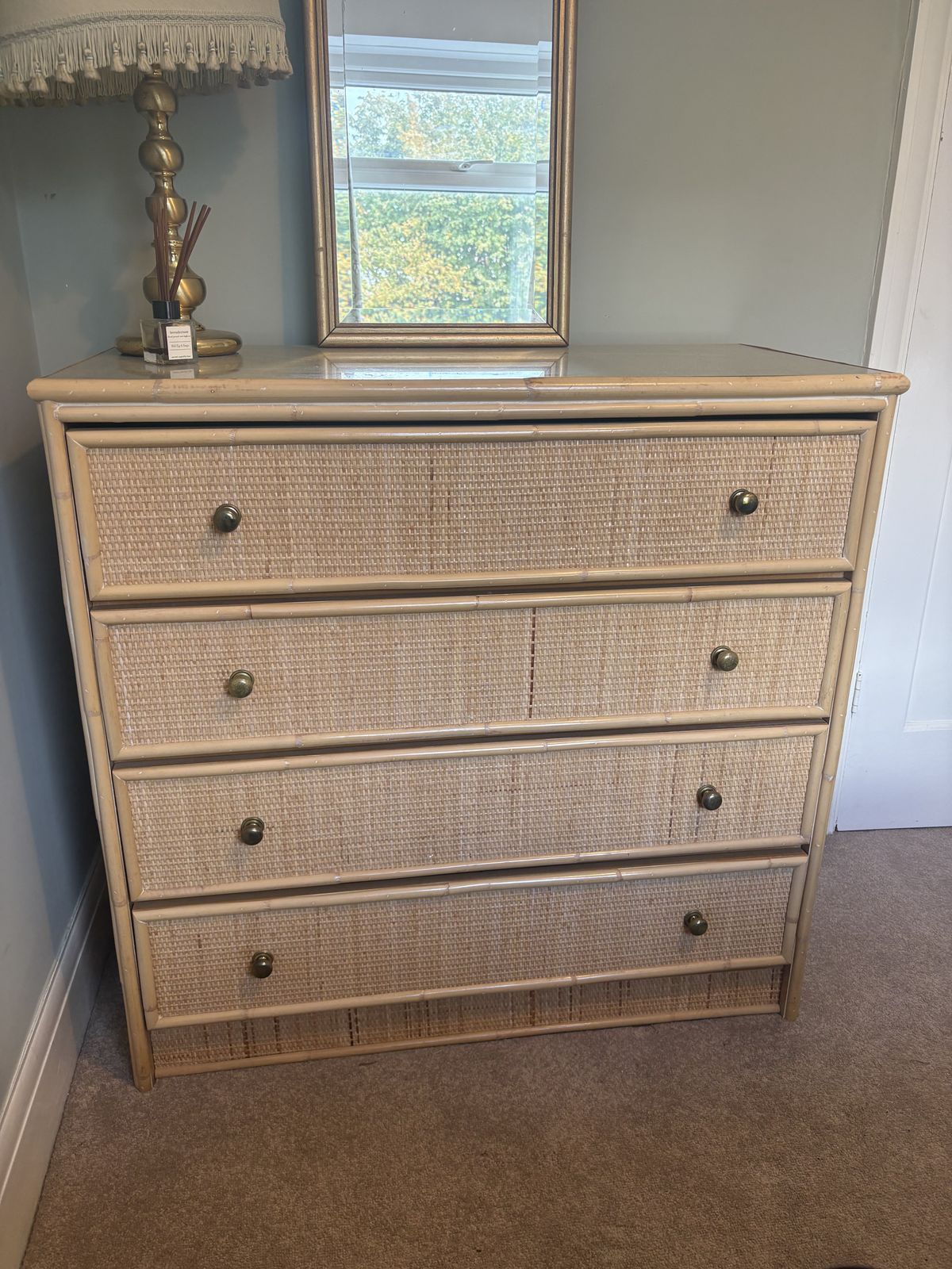 Mid Century Rattan Chest Of Drawers With 5 Drawers