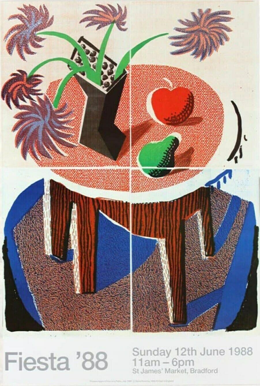 Original David Hockney Exhibition Poster From The 80's   Fiesta '88   Authentic Museum Print   Bradford Flowers Table