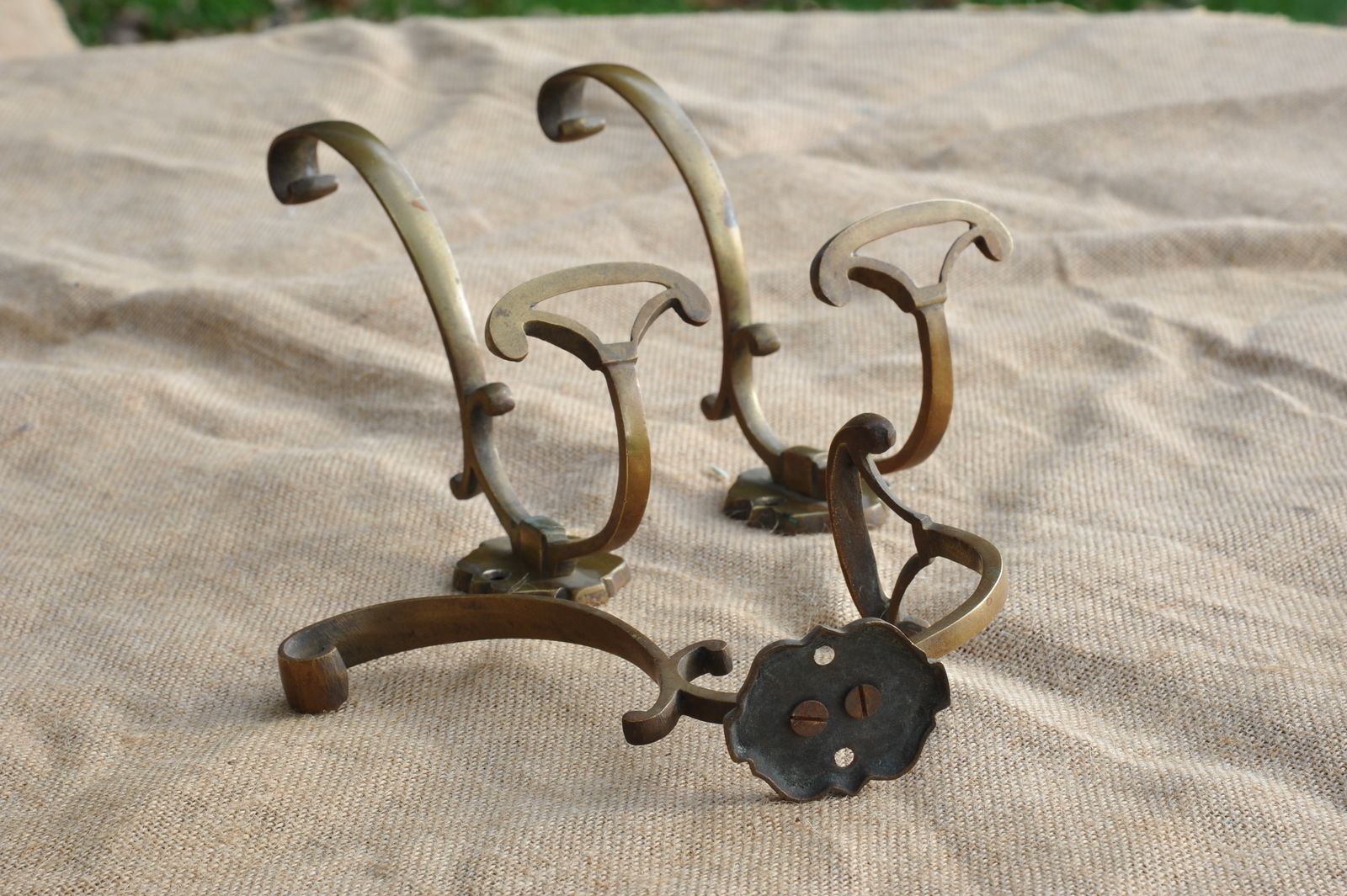 A Set Of Three Good Antique French Bronze Wall Mounted  Hat And Coat Hooks photo Furniture