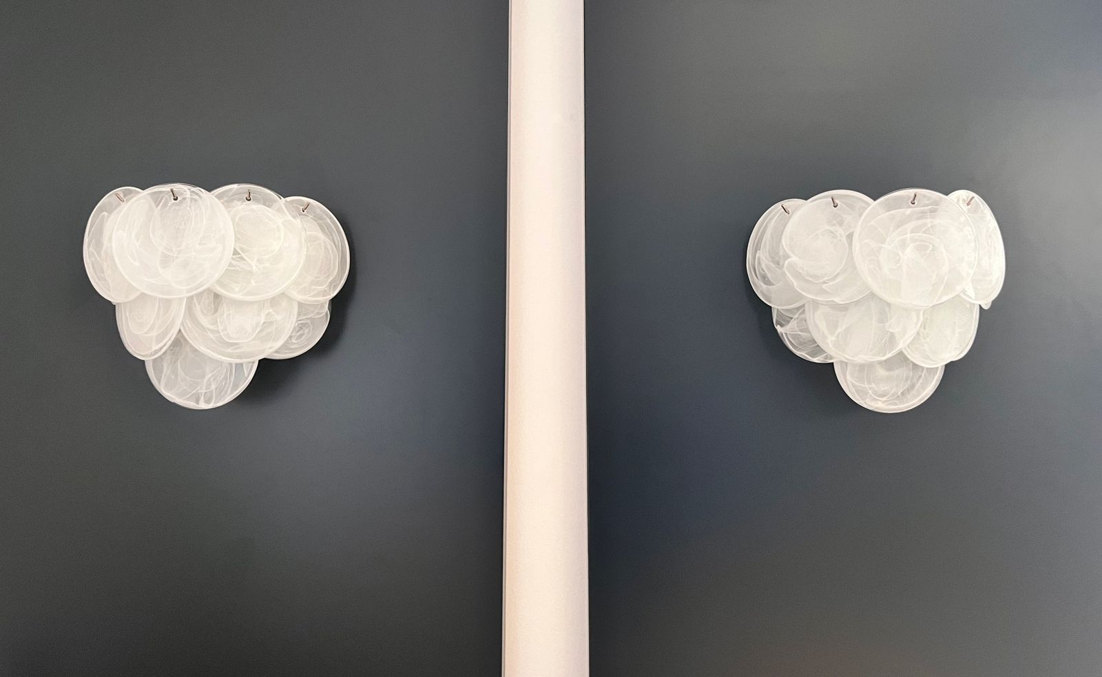 Pair Of Glass Wall Sconces   10 Alabaster White Disks photo furniture
