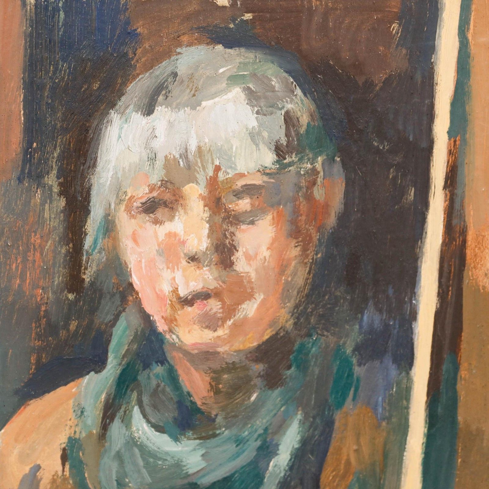 Bernadette Kelly (B.1933) 20th Century Oil, Portrait Of A Silver Haired Lady photo Art