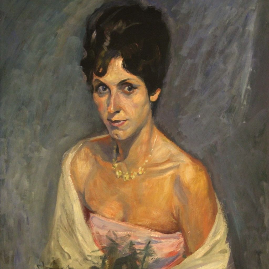 Signed Painting Portrait Of A Lady From 20th Century photo vinterior