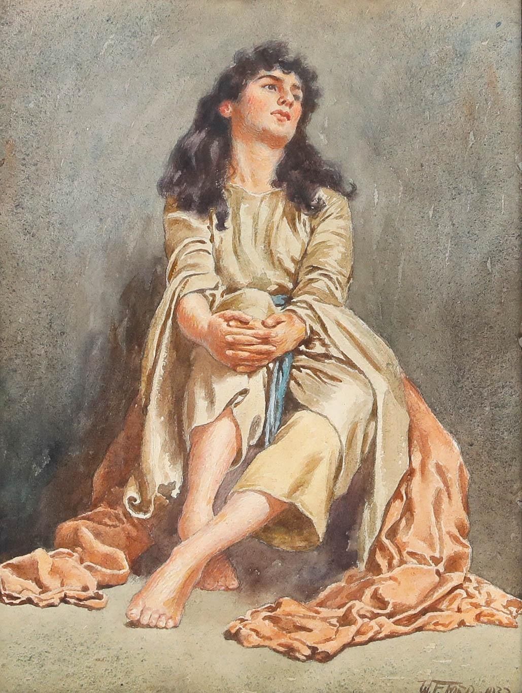 W.F. Ford Framed 1932 Watercolour, Lost In Thought photo furniture
