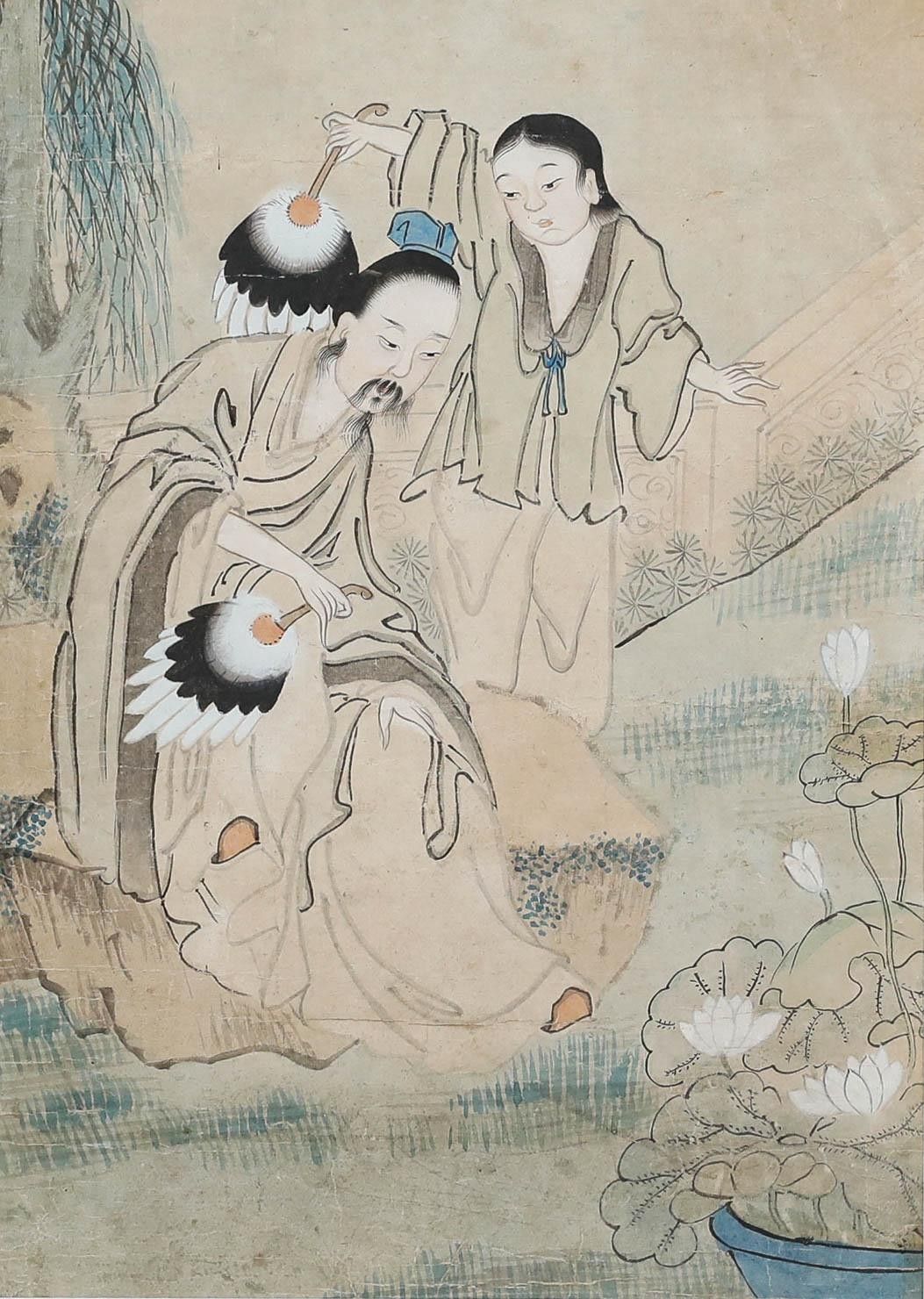 Chinese School 18th Century Watercolour In The Garden photo furniture