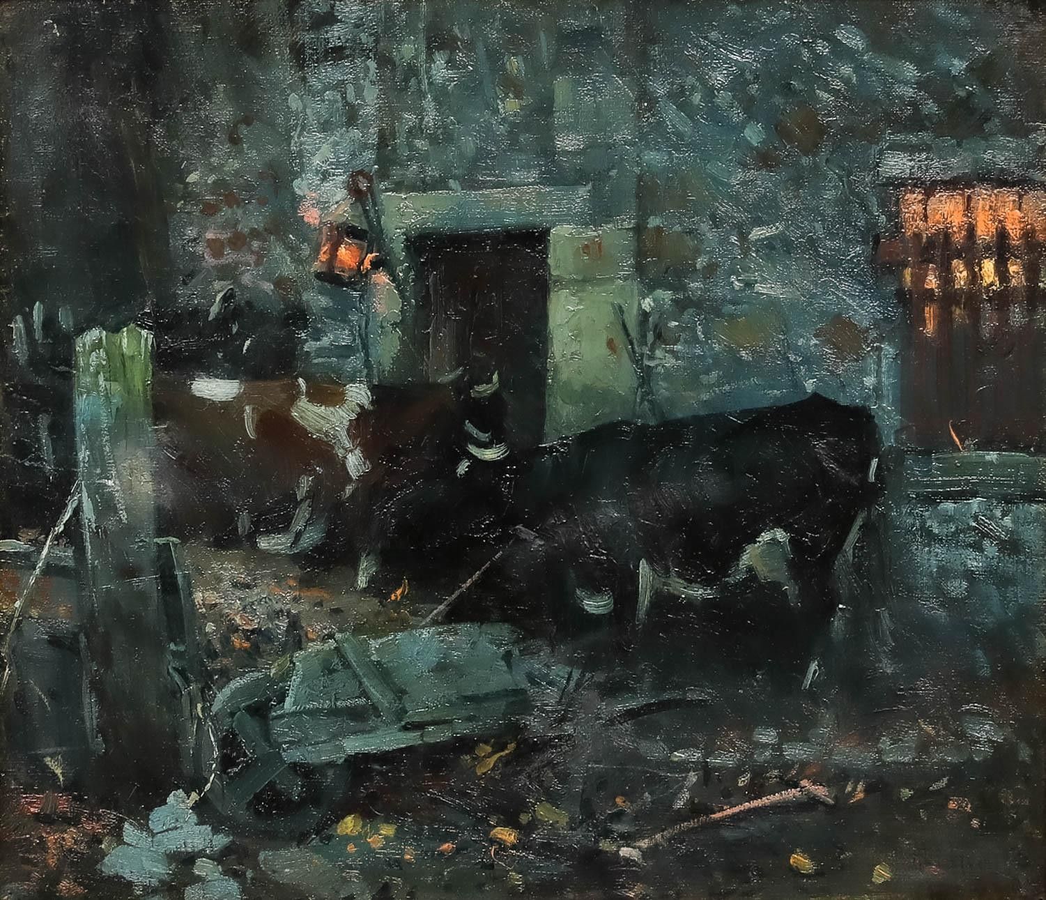 Albert Woods (1871 1944) Early 20th Century Oil, Cattle By A Moonlit Farmstead photo furniture