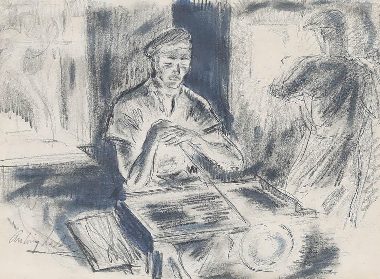 Antony Lake (1905 1956) Framed Charcoal Drawing, The Glass Blower photo furniture