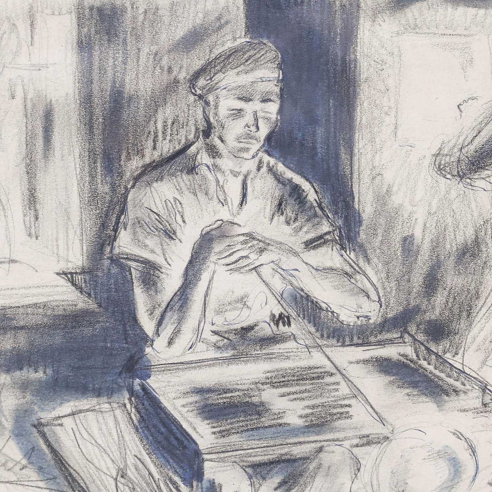 Antony Lake (1905 1956) Framed Charcoal Drawing, The Glass Blower photo Art