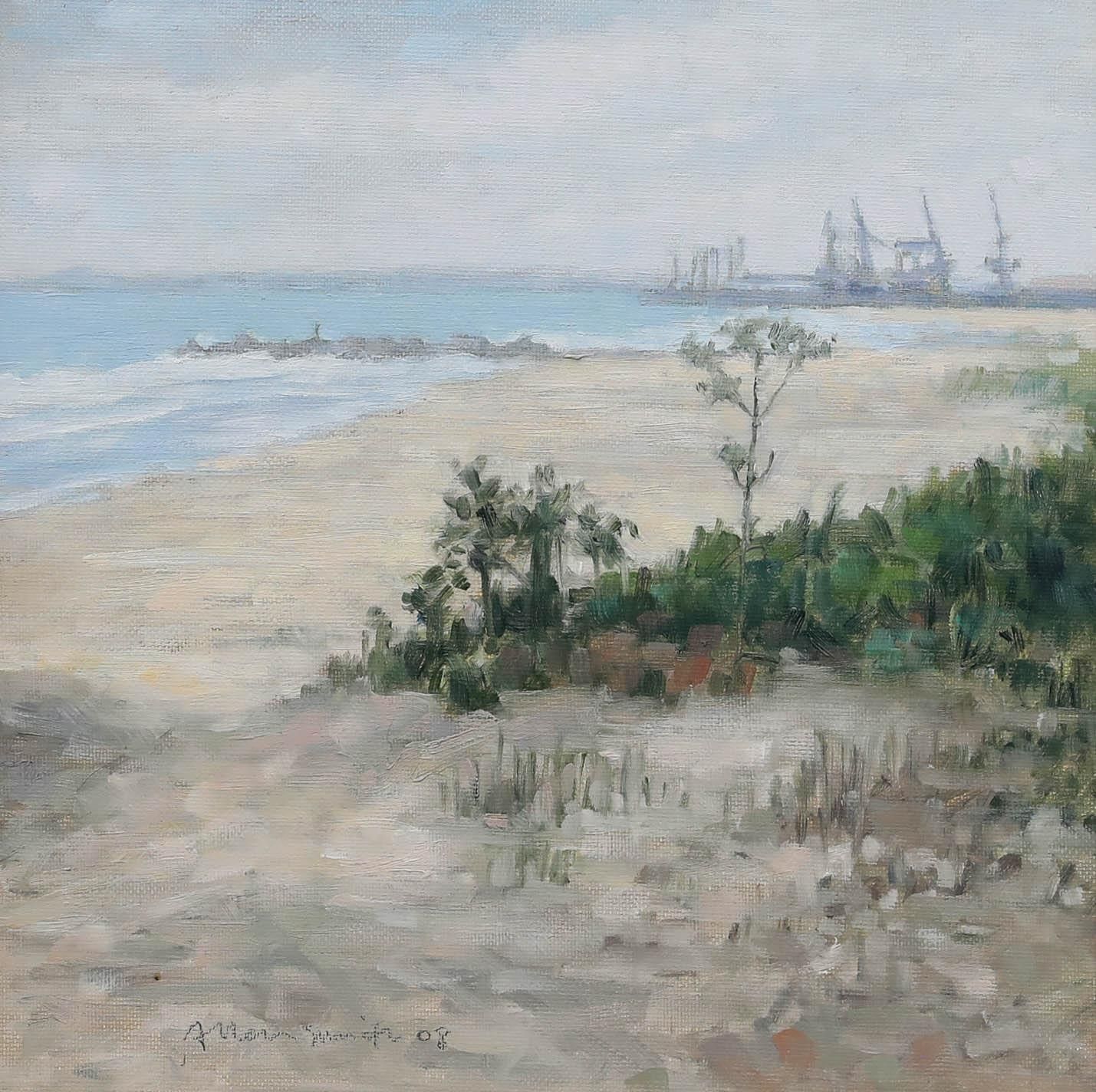 Frederick Allen Smith (1942 2024) Framed Contemporary Oil, Industrial Coast photo furniture