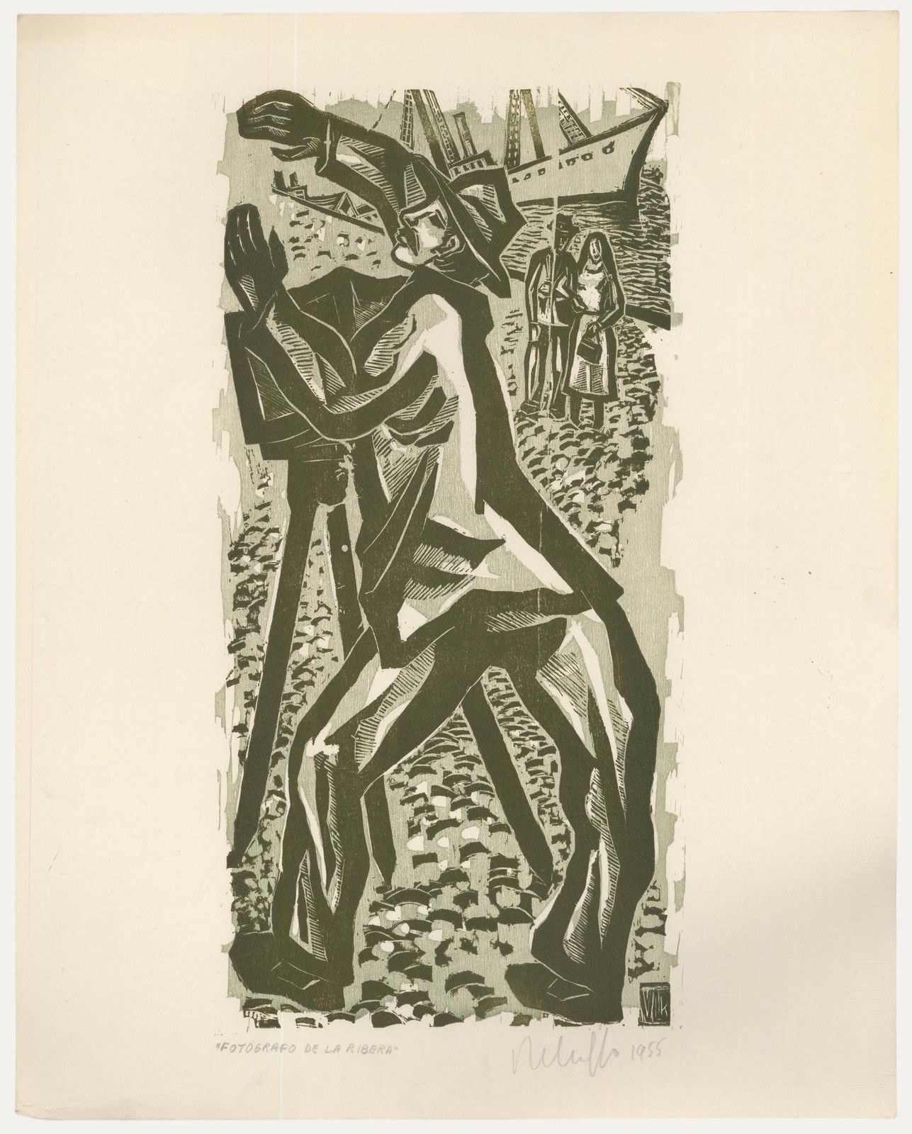 Victor Rebuffo (1903 1983) Mid 20th Century Woodcut, Fotógrafo De La Ribera