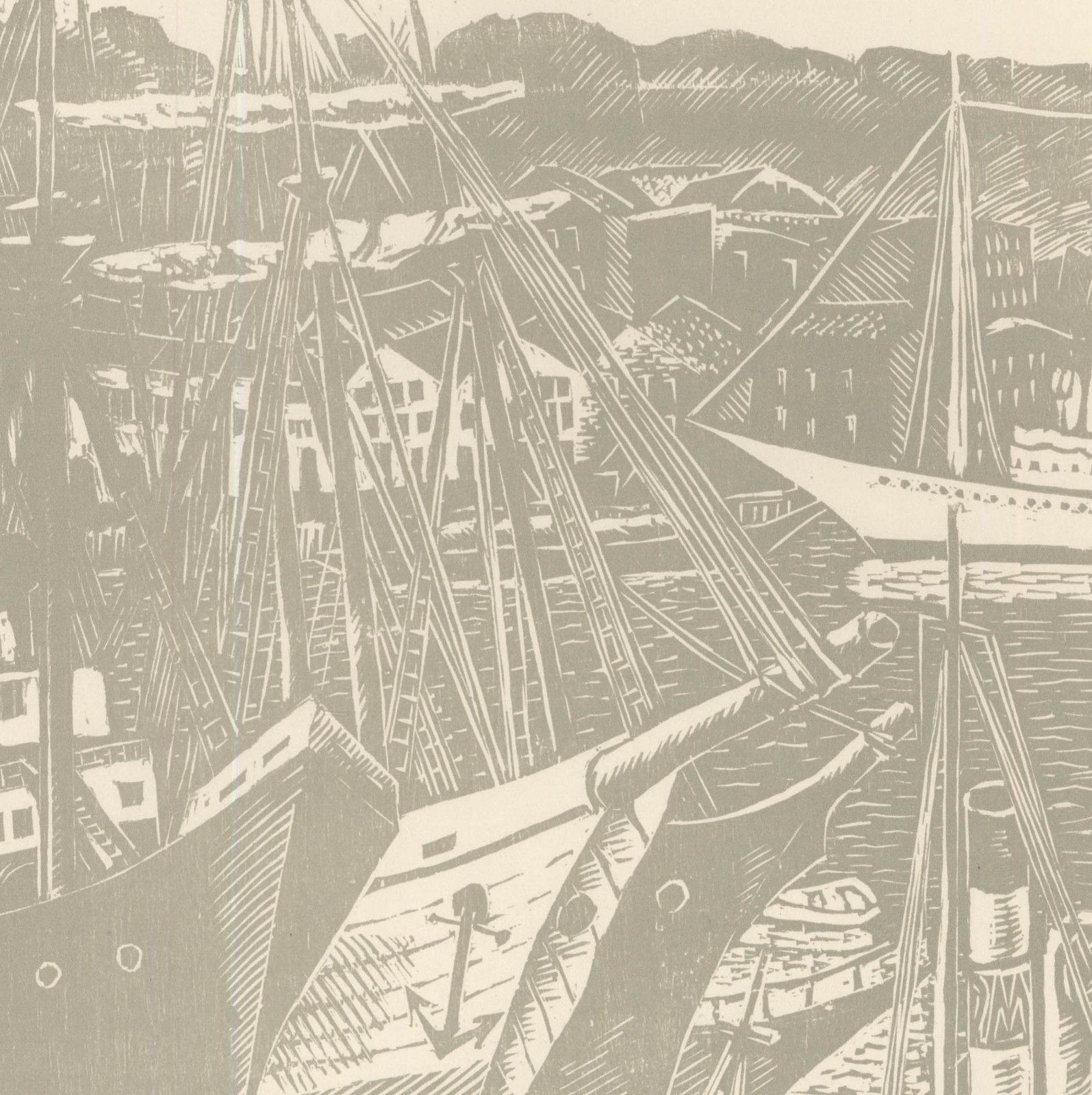 Victor Rebuffo (1903 1983) Mid 20th Century Woodcut, Boats & Harbour photo for sale