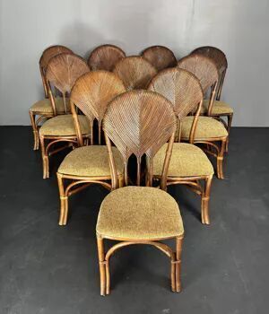 Furniture Set Of 10 Pencil Reed Rattan Bamboo Palm Leaf Dining Chairs, Vivai Del Sud photo