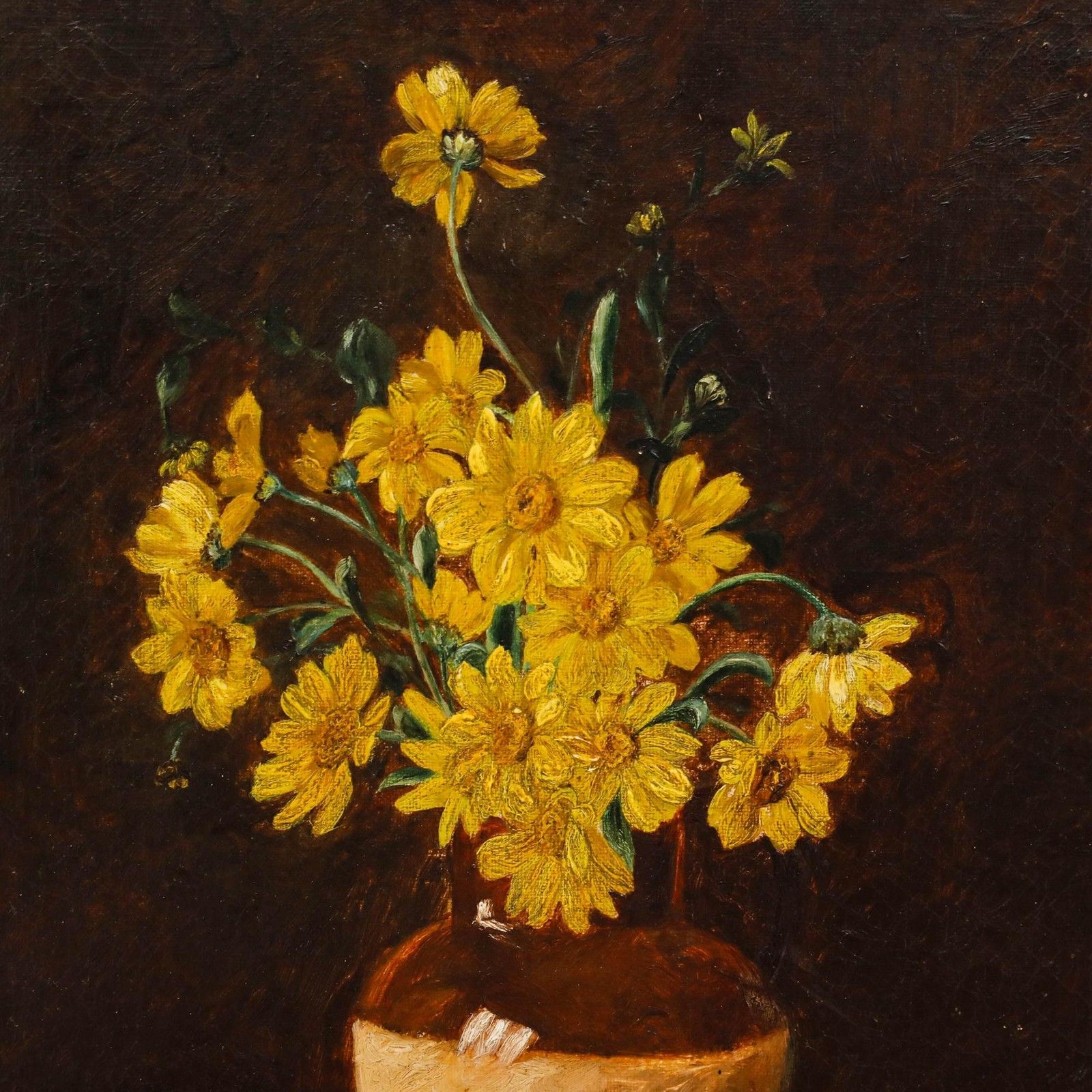 Early 20th Century Oil Still Life Of Yellow Flowers photo Art