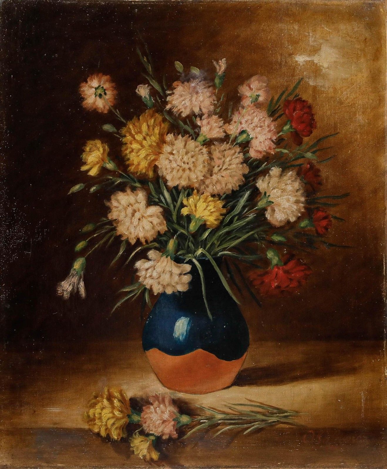 Nicolaï A. Okolowicz (Fl.1867 1928) Russian Oil, Bouquet Of Chrysanthemums photo furniture