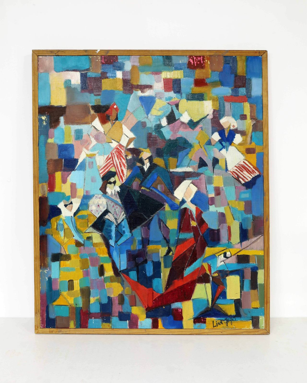 Abstract Oil Painting Titled 'Carnival' 1959 By French Artist Geneviève Liné Jagot (1920–2001)