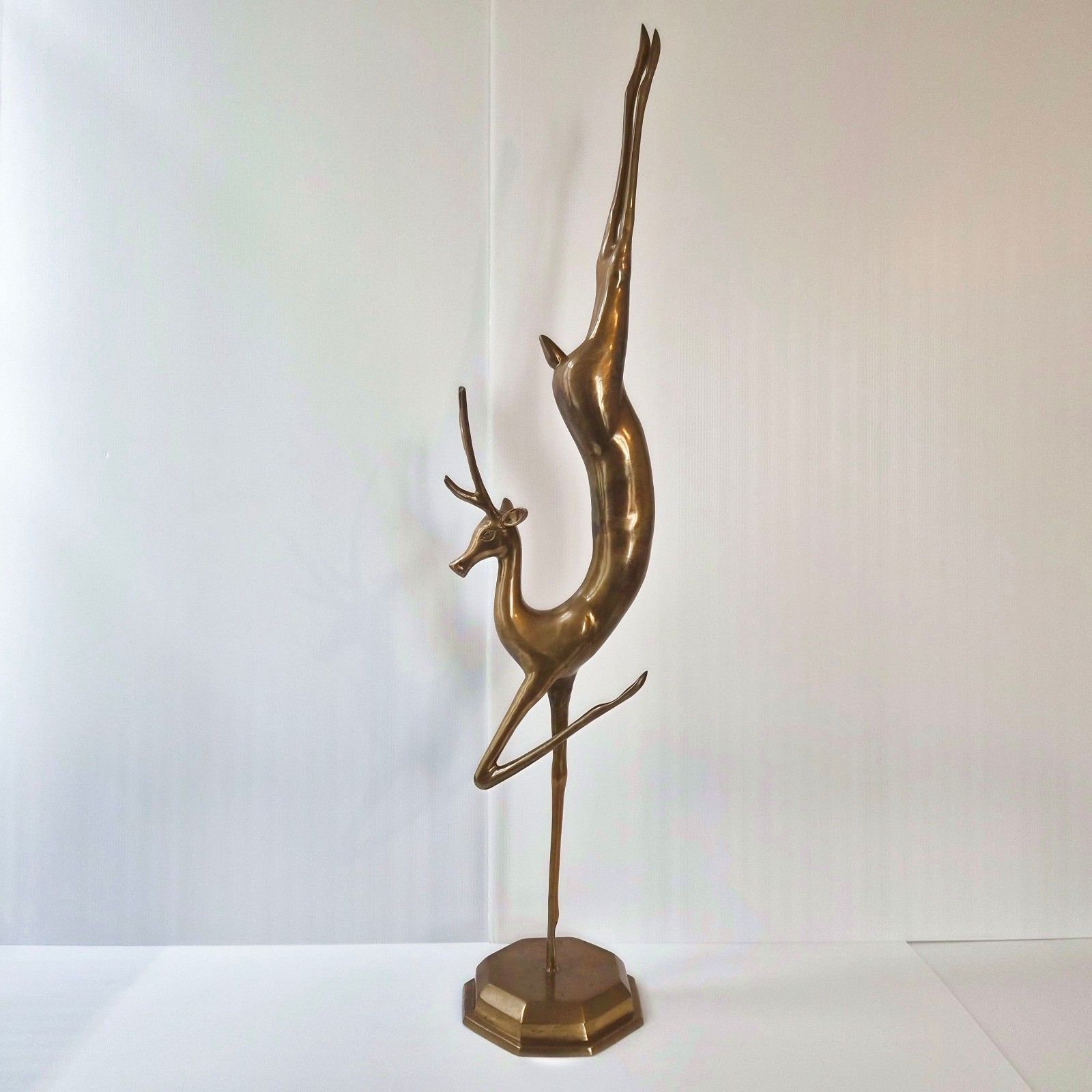 Vintage 1970s Gold Brass Sculpture Giant Deer Antelope Gazelle 103cm Tall