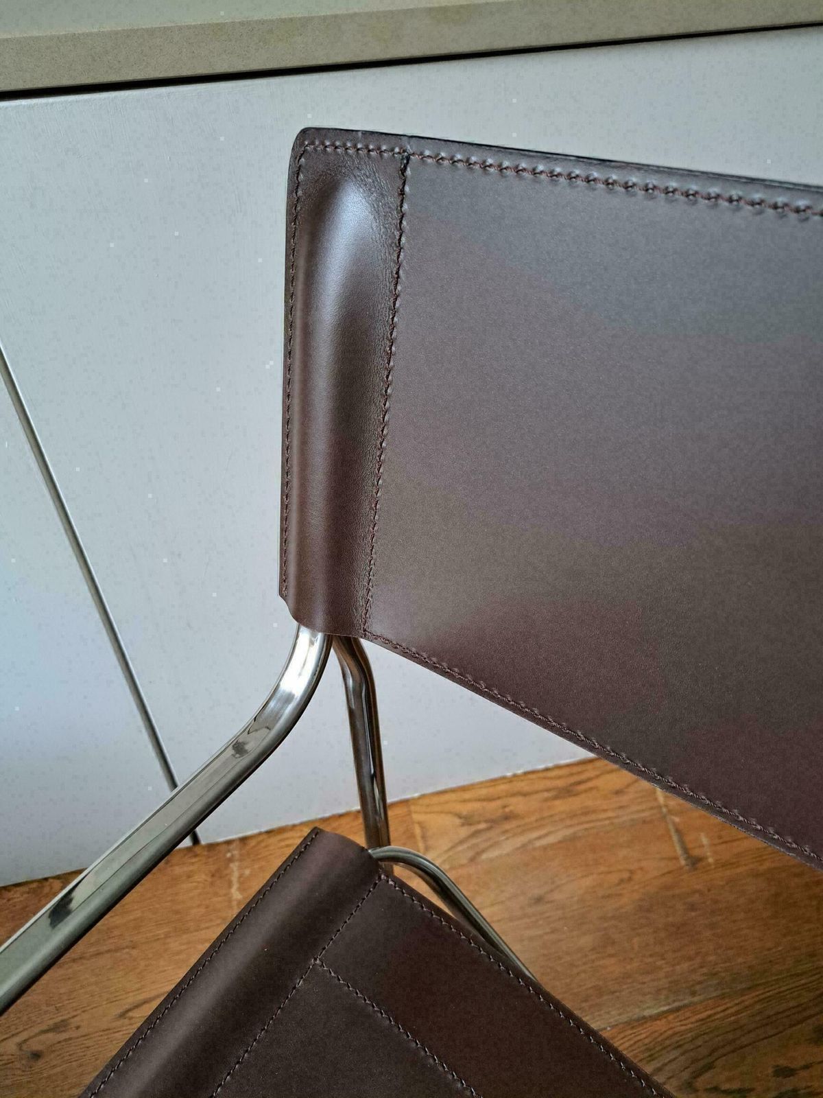 450.0 Zanotta "April" Leather Folding Chairs, Designed By Gae Aulenti In 1964 , Italian Directors/Dining. Only 2 Chairs Now Available. photo