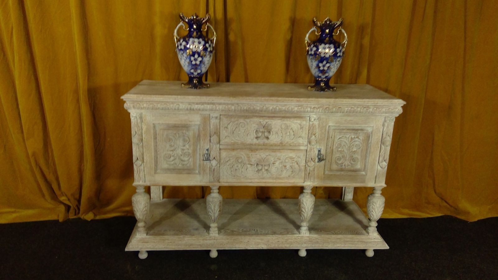 A Finely Carved Oak(cerused) Limed Dresser Base Sideboard