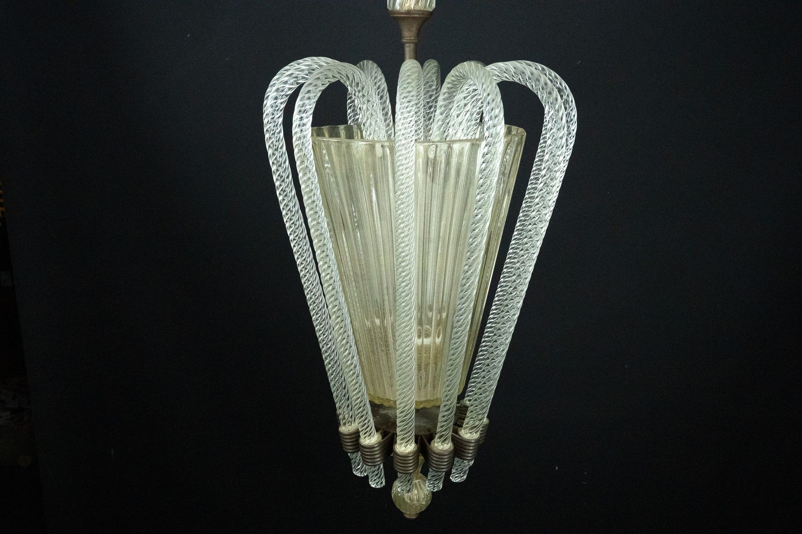 Rare Art Deco Murano Glass Chandelier By Archimede Seguso, Italy, 1930s photo vinterior