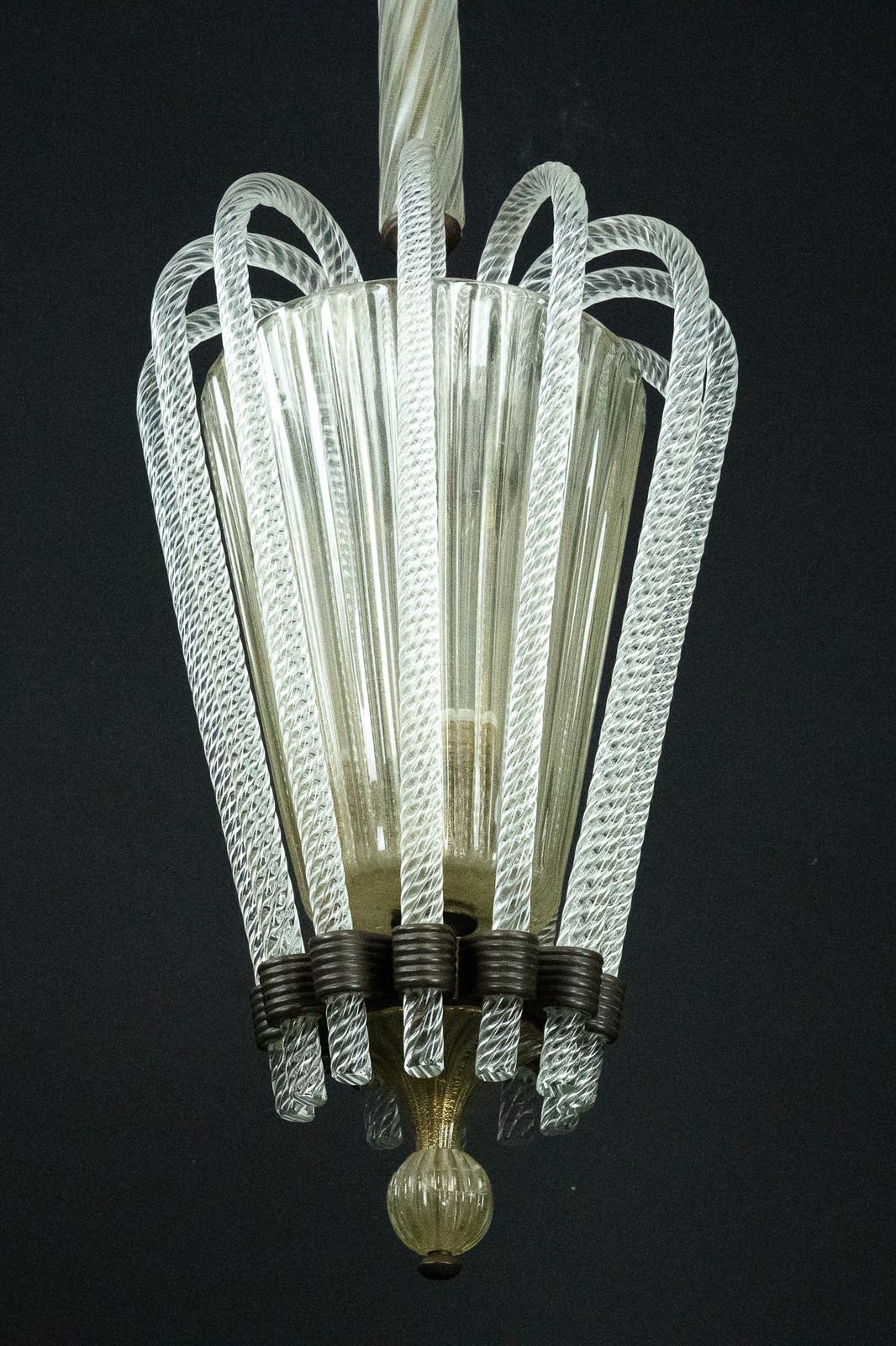 photo vinterior Rare Art Deco Murano Glass Chandelier By Archimede Seguso, Italy, 1930s