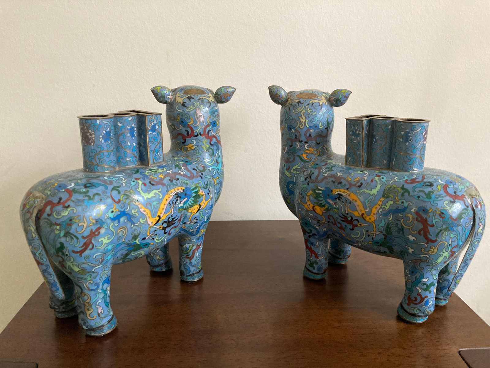 Pair Of Chinese Cloisonné Llama Vases photo Home Decor