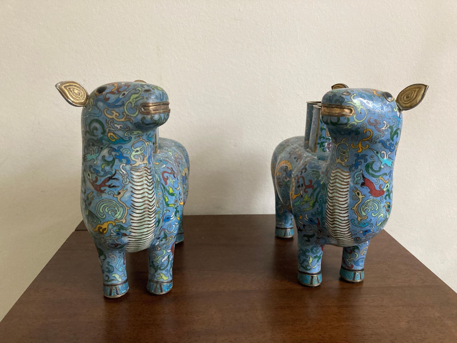 photo furniture Pair Of Chinese Cloisonné Llama Vases