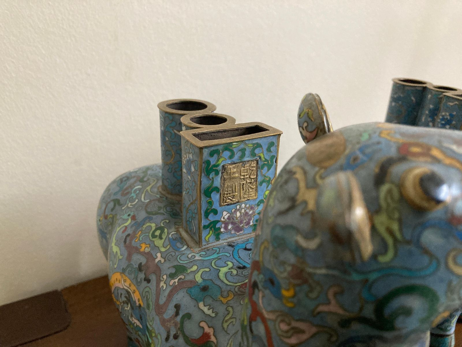 photo for sale Pair Of Chinese Cloisonné Llama Vases