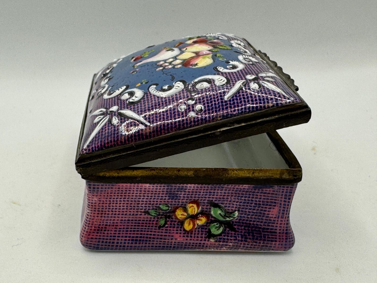 18th Century Bilston Enamel Rectangular Patch / Snuff Box Circa 1775 photo vintage