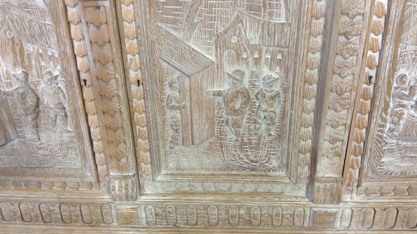 A Finely Carved Limed Oak(cerused) Impressive Sideboard,With Bruegel And Teniers Panels photo Furniture