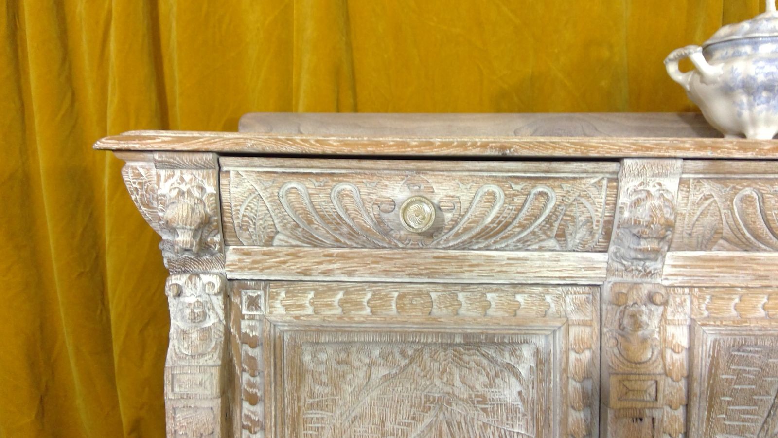 Furniture A Finely Carved Limed Oak(cerused) Impressive Sideboard,With Bruegel And Teniers Panels photo