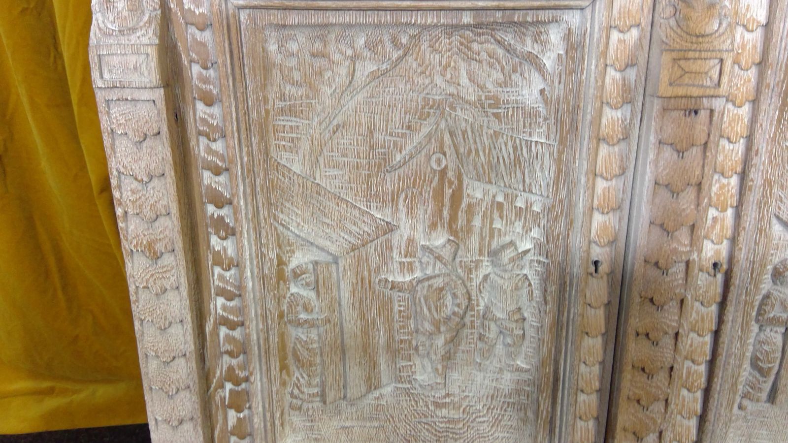 photo buy A Finely Carved Limed Oak(cerused) Impressive Sideboard,With Bruegel And Teniers Panels