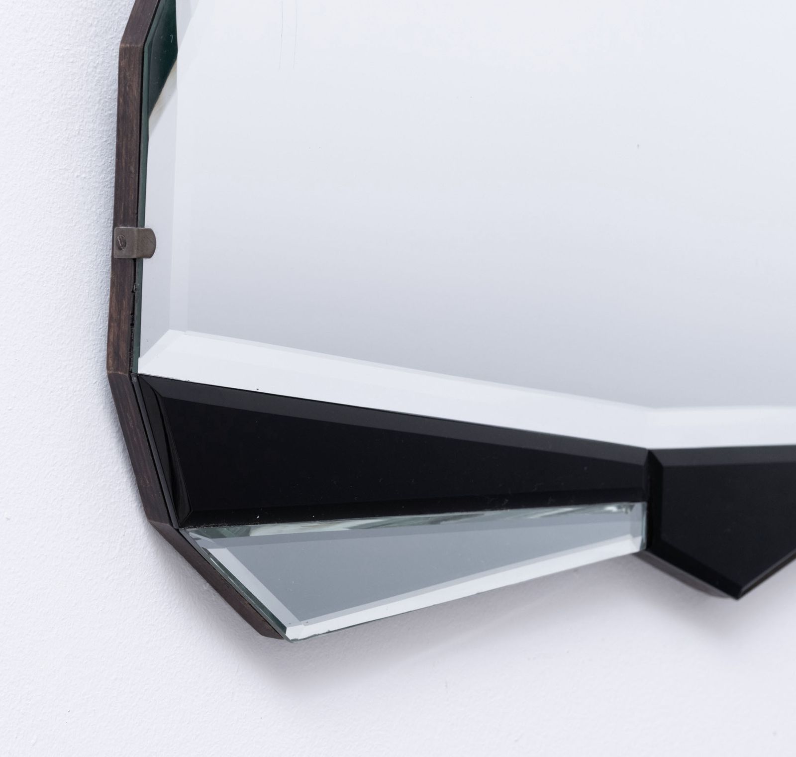 Original English Art Deco Fan Shaped Wall Mirror Black Glass 1930 photo for sale