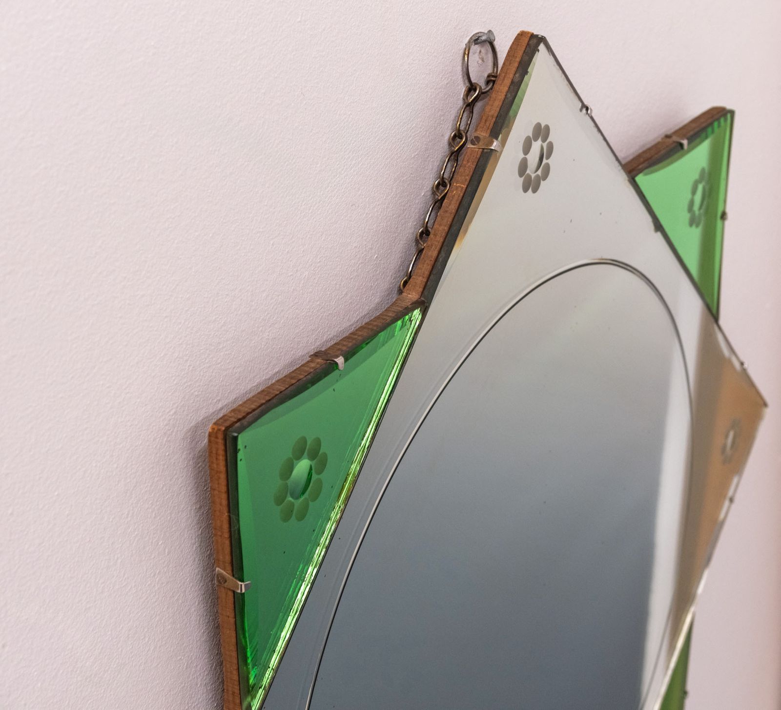 Original English Art Deco Green Eight Pointed Star Wall Mirror 1930 photo Home Decor