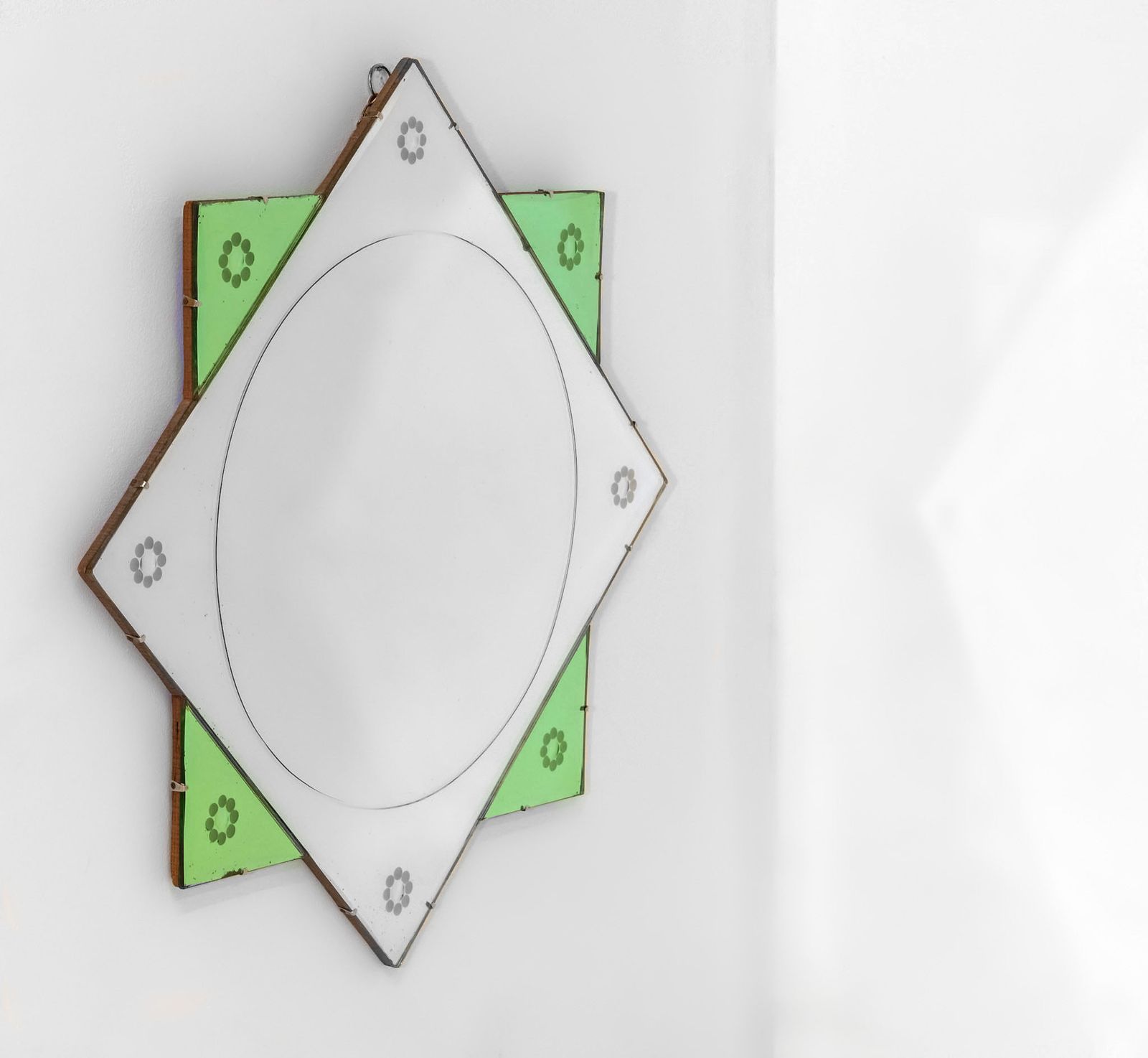 Original English Art Deco Green Eight Pointed Star Wall Mirror 1930 photo 845.0