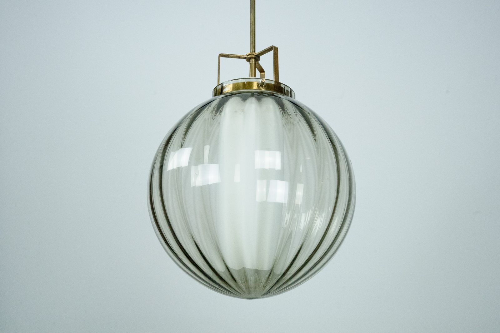 Mid Century Murano Smoked Glass Chandelier With Opaline Diffuser, Italy 1950s photo furniture
