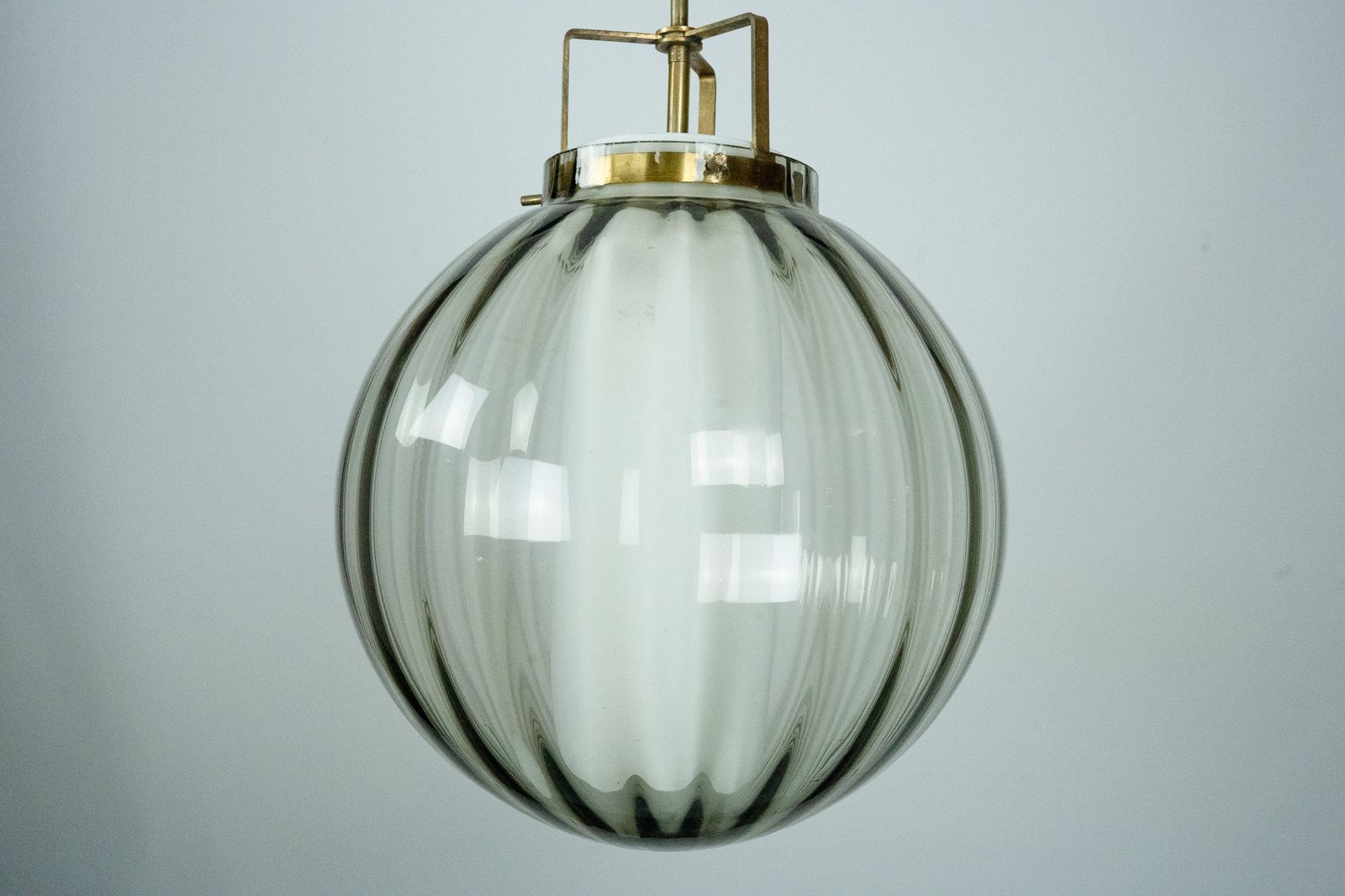 photo furniture Mid Century Murano Smoked Glass Chandelier With Opaline Diffuser, Italy 1950s