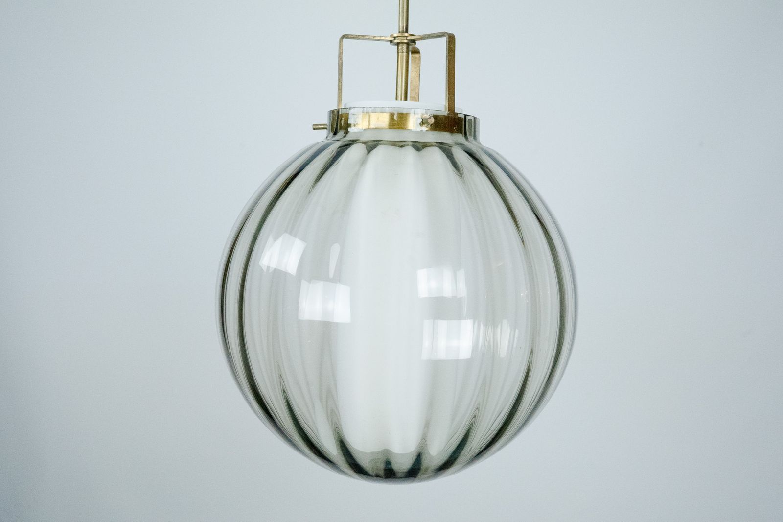 1560.0 Mid Century Murano Smoked Glass Chandelier With Opaline Diffuser, Italy 1950s photo