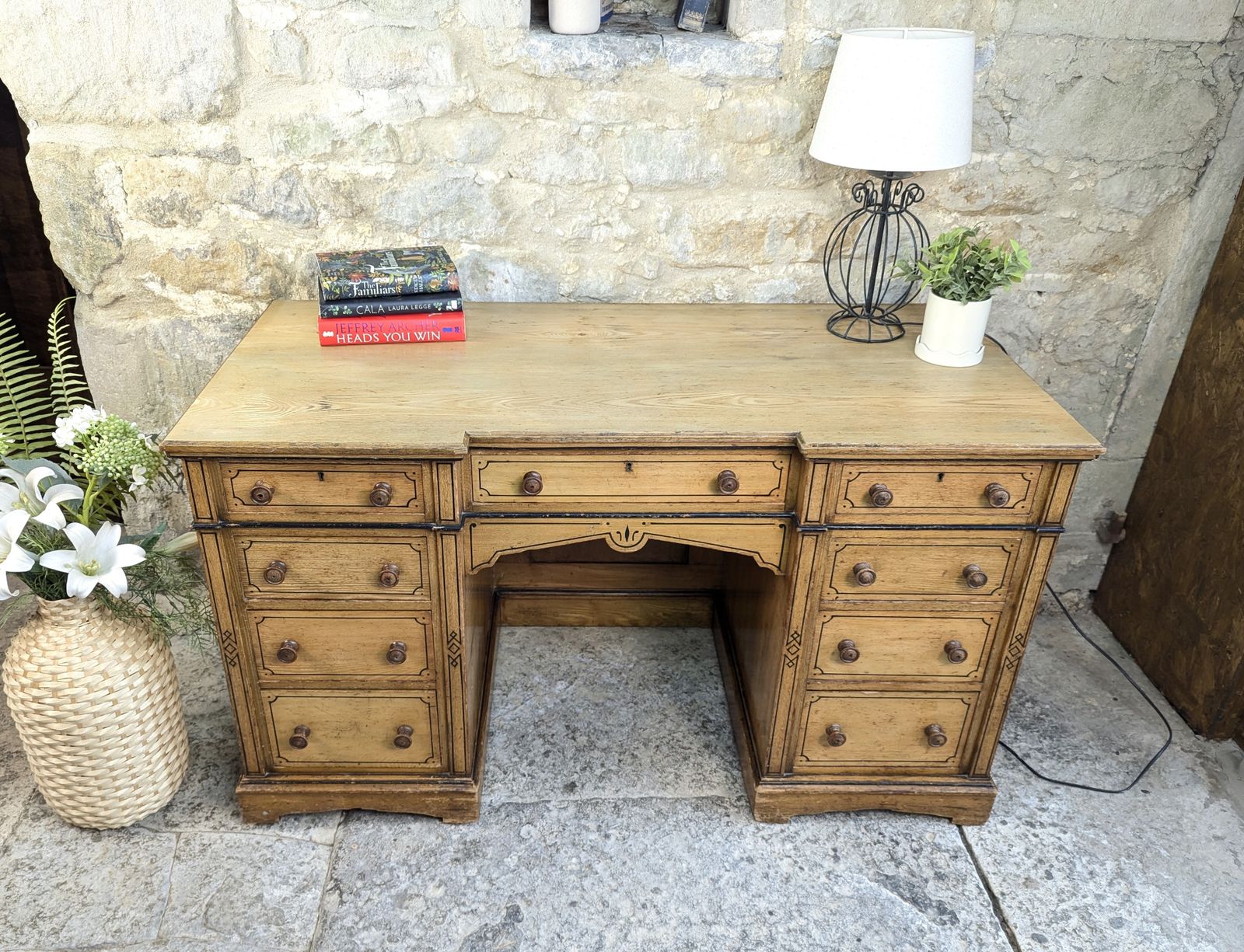 Furniture Victorian Ash Pedestal Desk   Arts & Crafts   Refinshed Top photo