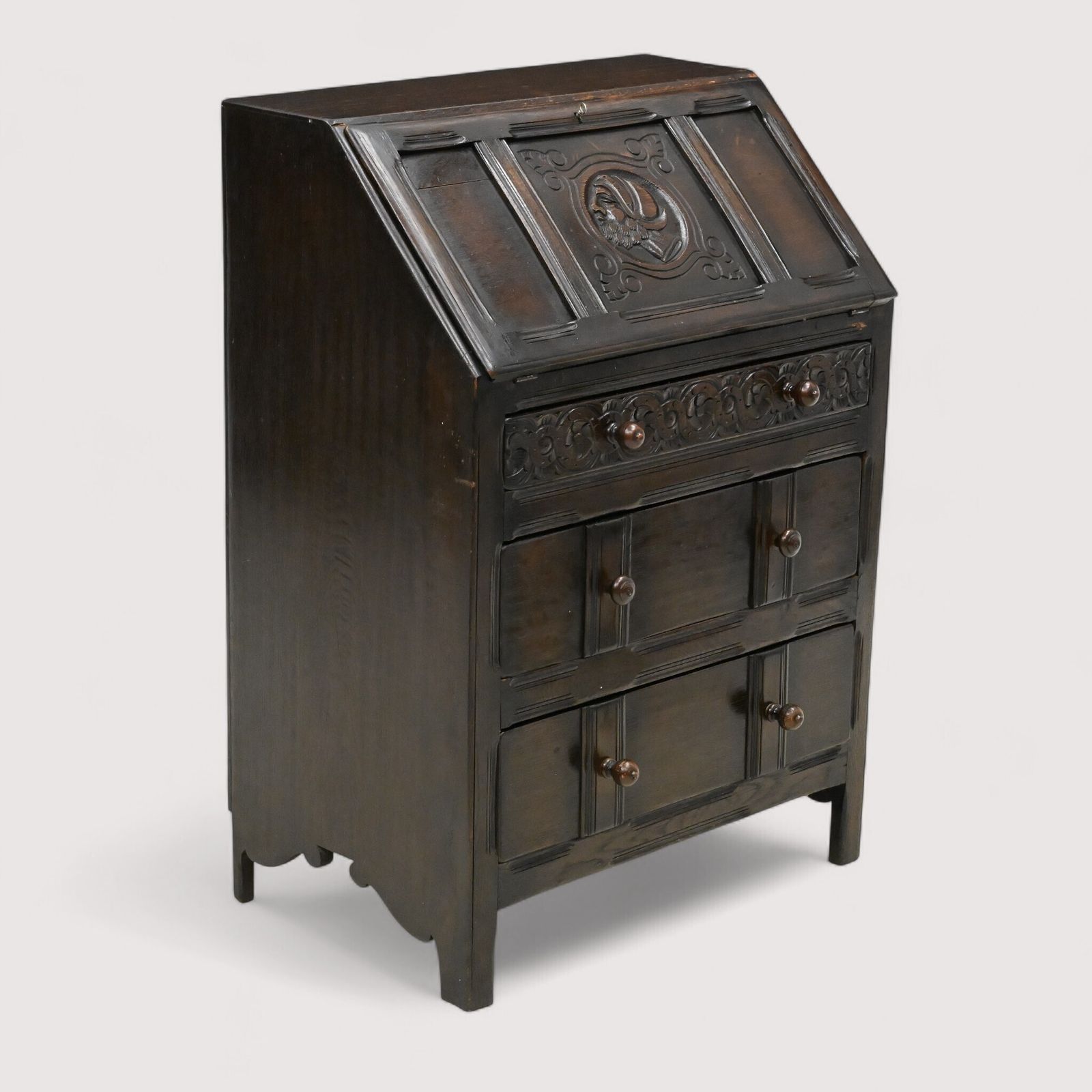 Furniture Skull Oak Bureau With Removable Fitted Interior 3 Drawers Free Uk Delivery* photo