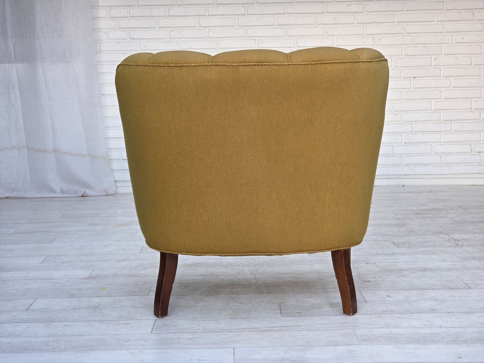 1960s, Pair Of Danish Armchairs, Green Furniture Wool, Ash Wood Legs. photo vinterior
