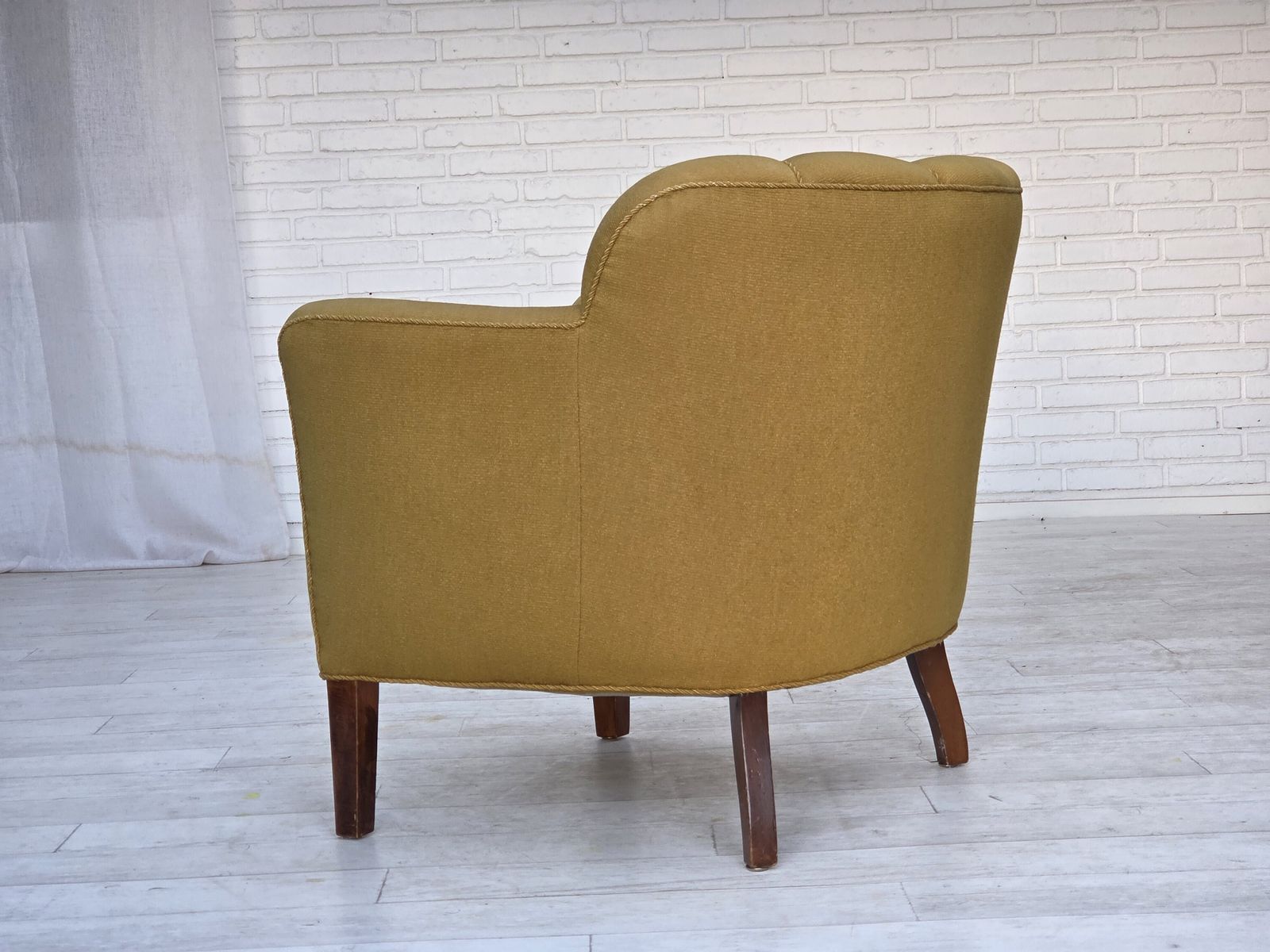 1960s, Pair Of Danish Armchairs, Green Furniture Wool, Ash Wood Legs. photo vintage