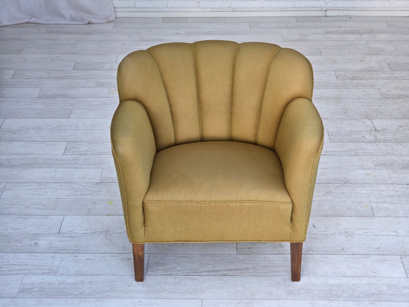 Meubels Ca. Jaren 1960, Paar Deense Fauteuils, Groen Meubelwol, Essenhout Poten. photo