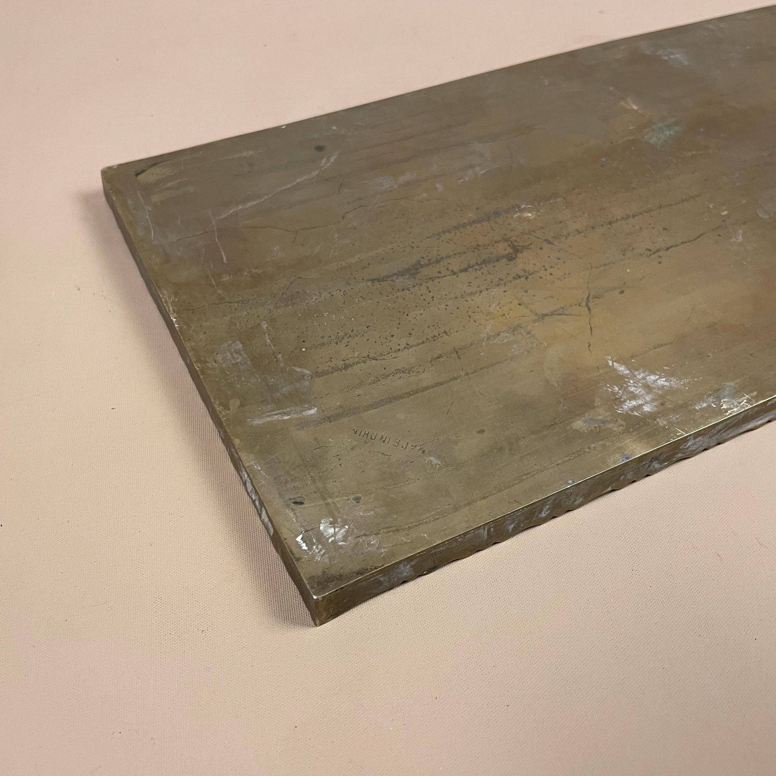 Antique Metal Gold Chinese Oriental Patterned Brass Tray 38x18cm Plate Rectangle Handmade Etched Intricate Decorative Wall Vintage Display photo vintage