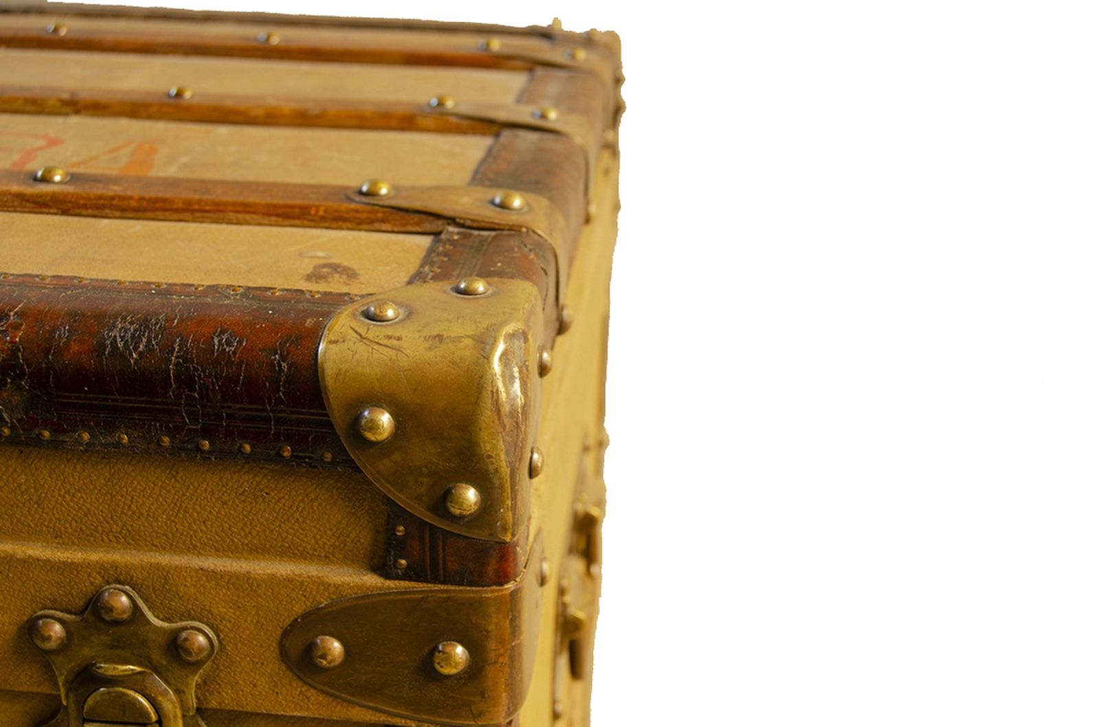 1900s Wooden Steamer Trunk With Brass And Leather Accents By Paul Romand, France photo Furniture