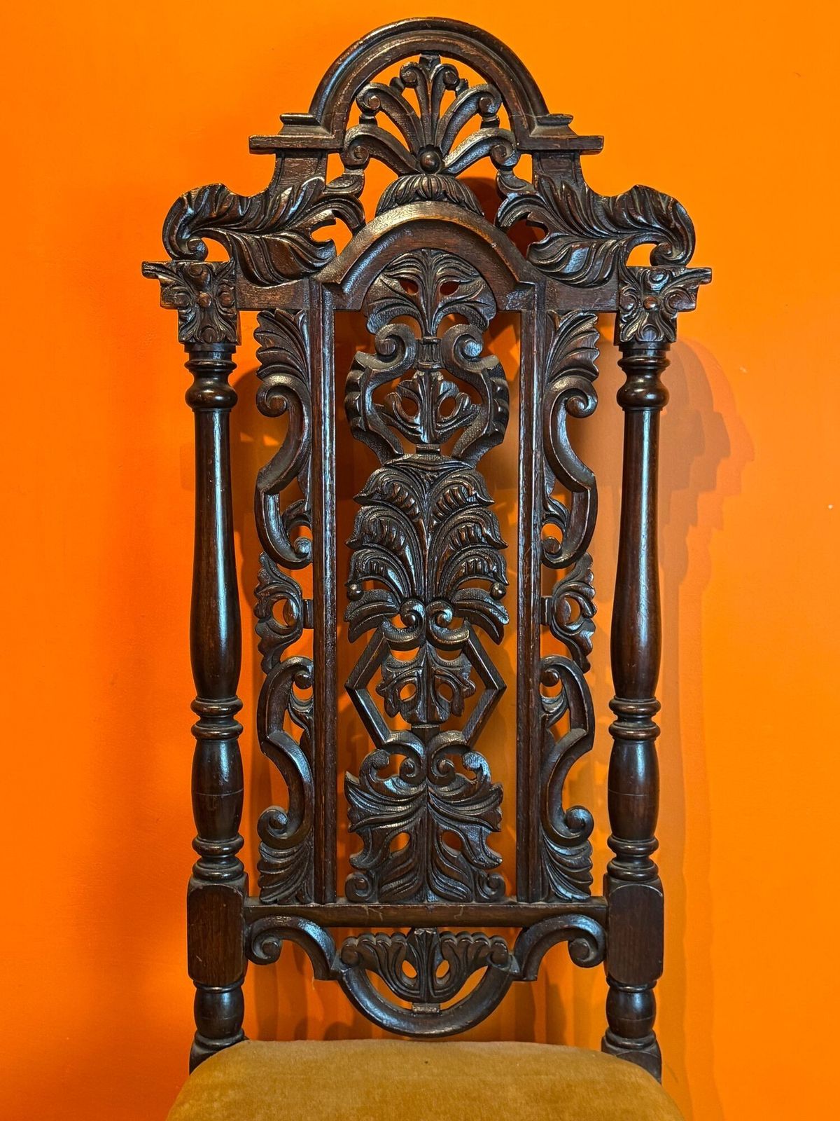Victorian Carved Oak High Back Side Chair In Carolean Style photo for sale