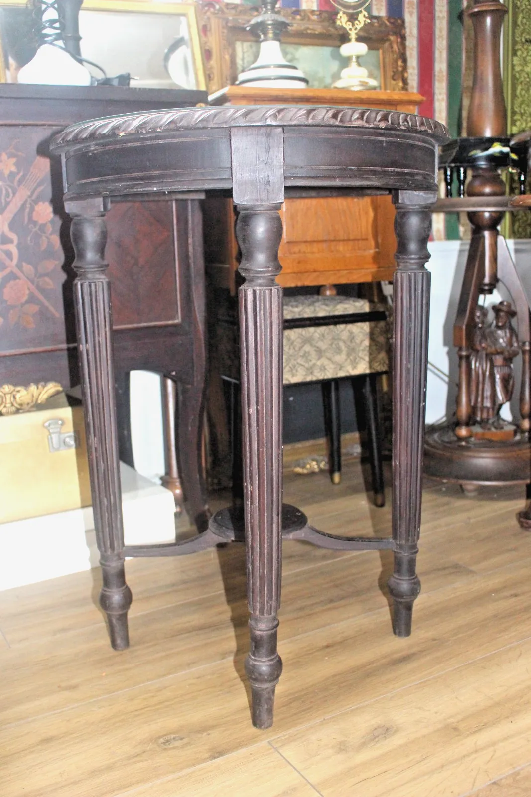 Italian Round Side Table Carved Edge Glass Top  50 X 70 Cm photo furniture