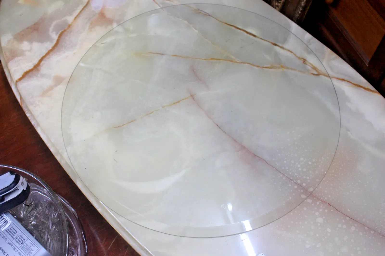 photo vinterior Italian Round Side Table Carved Edge Glass Top  50 X 70 Cm