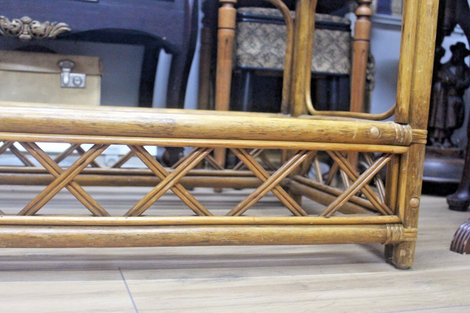 Vintage Coffee Table Bamboo Rattan Glass Top Rectangle Oriental Boho Retro photo Furniture