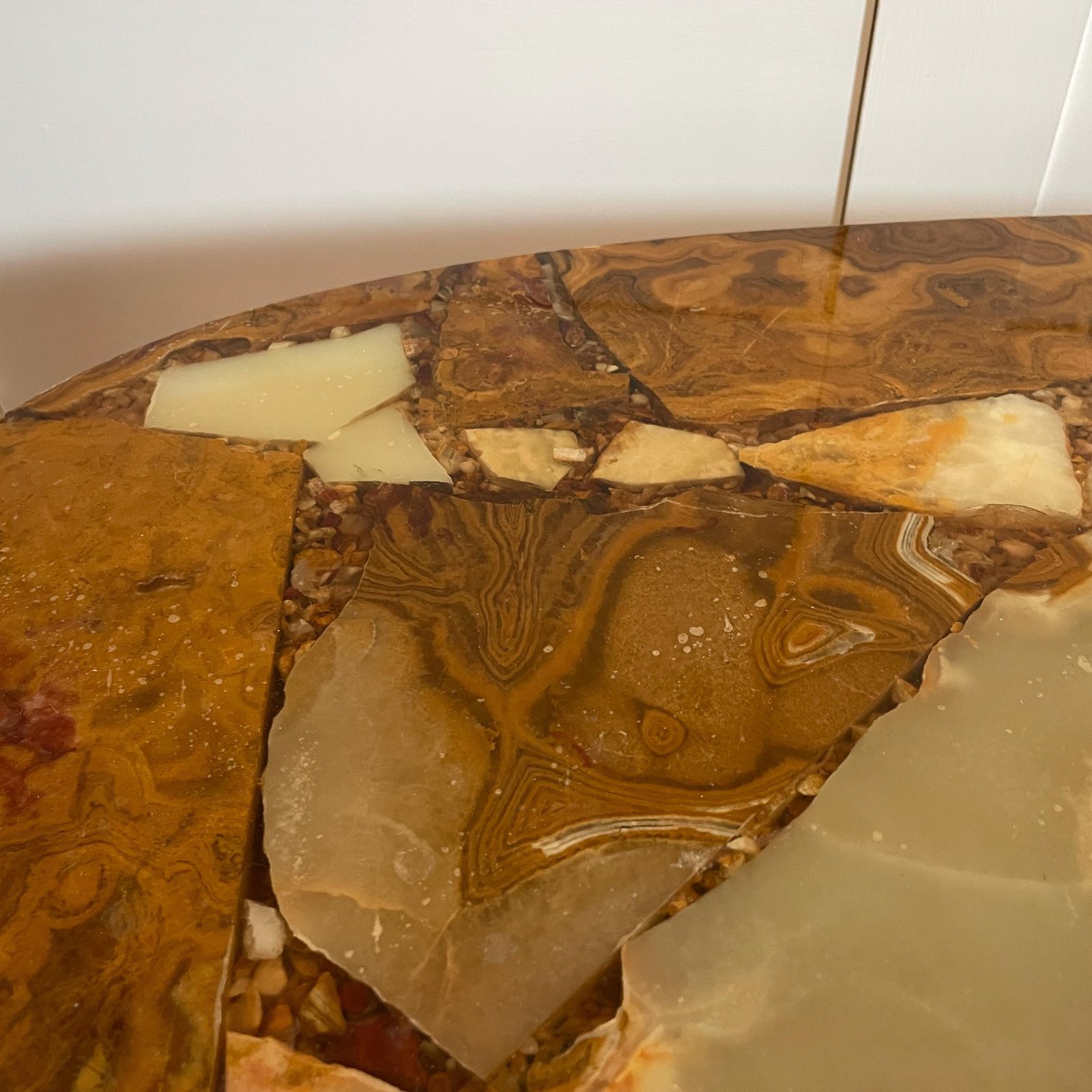 449.0 Vintage Marble Onyx Coffee Table Regency Style Gold Metal Ornate Legs Coastal Beach Theme Stone Top Mid Century Italian Style Living Room photo